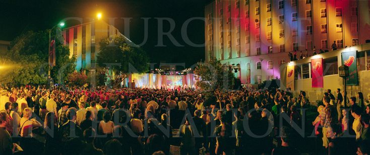 Crowds packing the streets for an album release in Los Angeles, California.